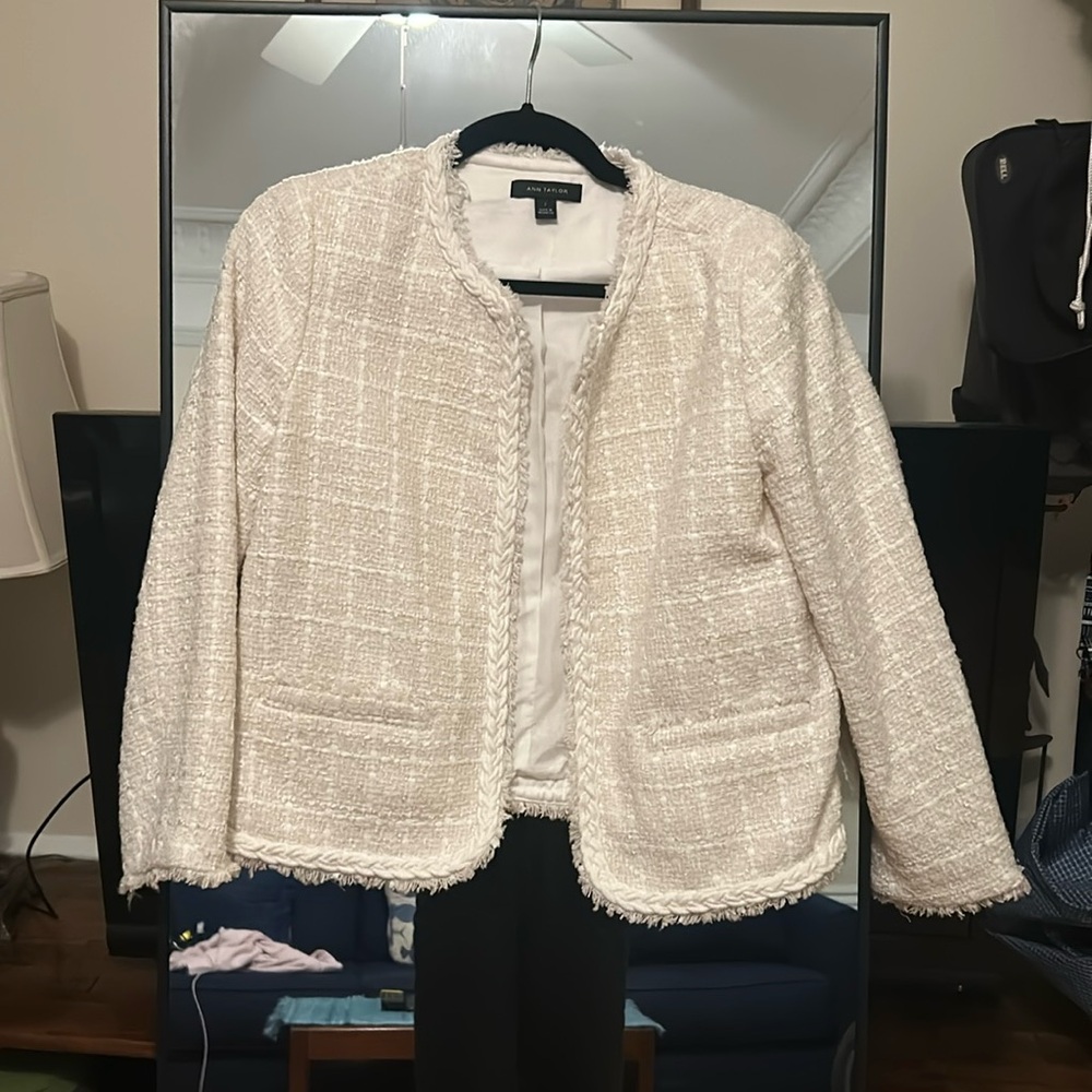 NWOT Ann Taylor white/cream braided tweed blazer size 2